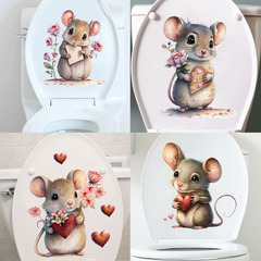 情人節新款愛心老鼠花朵自粘牆貼畫浴室馬桶貼牆壁裝飾貼畫KSA-81