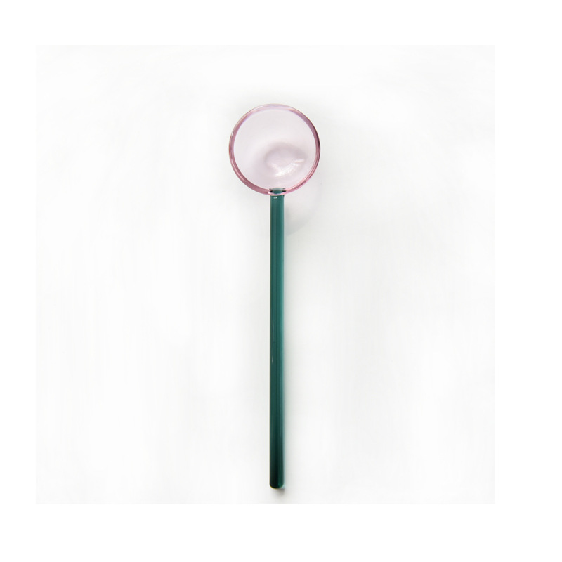 Cuchara de postre de leche creativa color transparente cuchara de vidrio resistente a altas temperaturas cuchara de varilla de agitación de café de mango largo de color alto