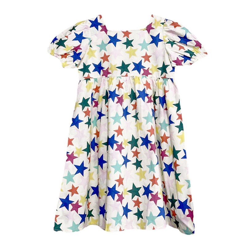 Verano nuevo estilo coreano manga corta estrella algodón falda de moda para niños grandes estilo coreano ropa para niños vestido de niña 2023