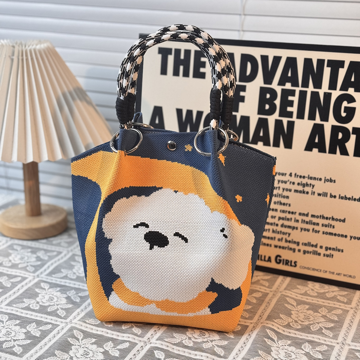 ニットハンドバッグ、ニッチデザインバケットバッグ、トートバッグ、ハンドバッグ、カジュアルで多用途なショルダーバッグ、ニットポータブルバッグ