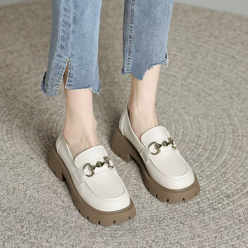 一脚蹬温柔厚底气质软牛皮女鞋春秋百搭配裙鞋子女生上班穿小皮鞋