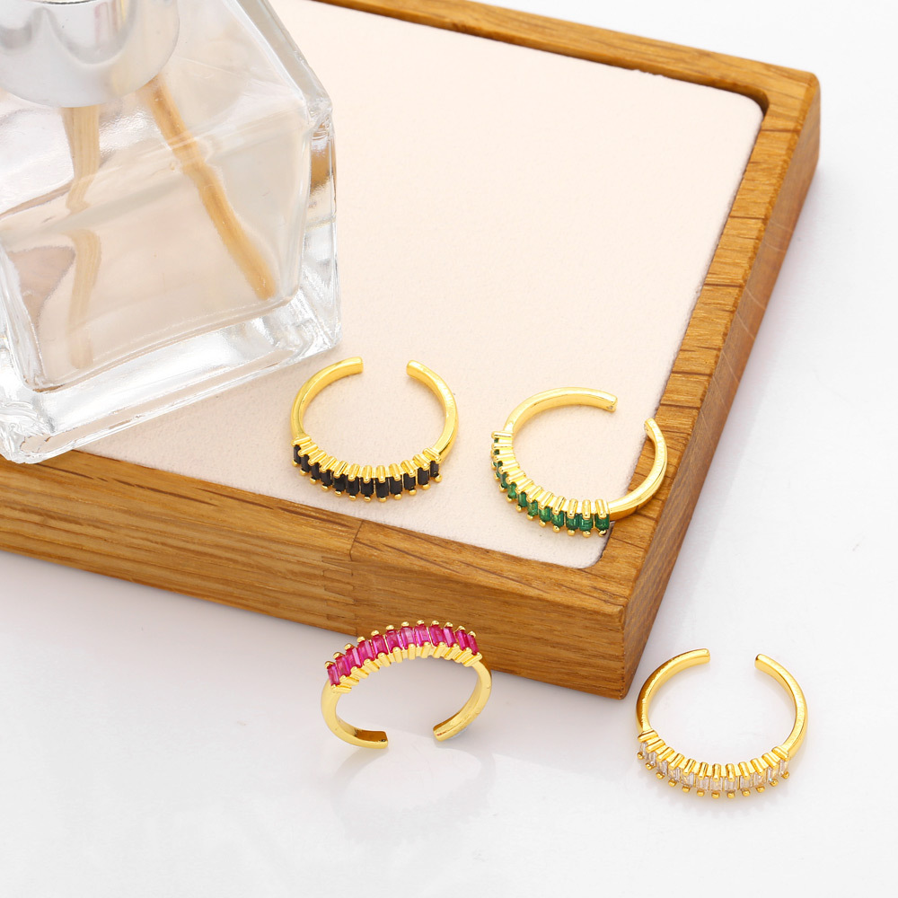 Fashion Square Copper Open Ring Plating Inlay Zircon Copper Rings