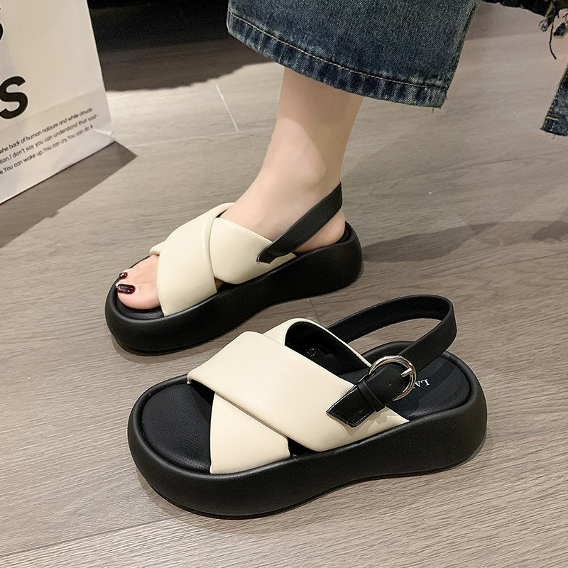 Fashionable sandals platform open toe for students flat