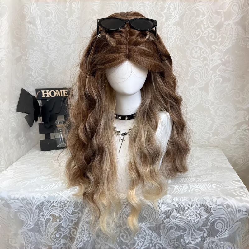 Lace Front Wig for Women, Long Hair, Parisian Dyed Linen Gradient, American Style, Wavy, Middle Part, Curly Full Wig Lace Front Wig for Women, Long Hair, Parisian Dyed Linen Gradient, American Style, Wavy, Middle Part, Curly Full Wig