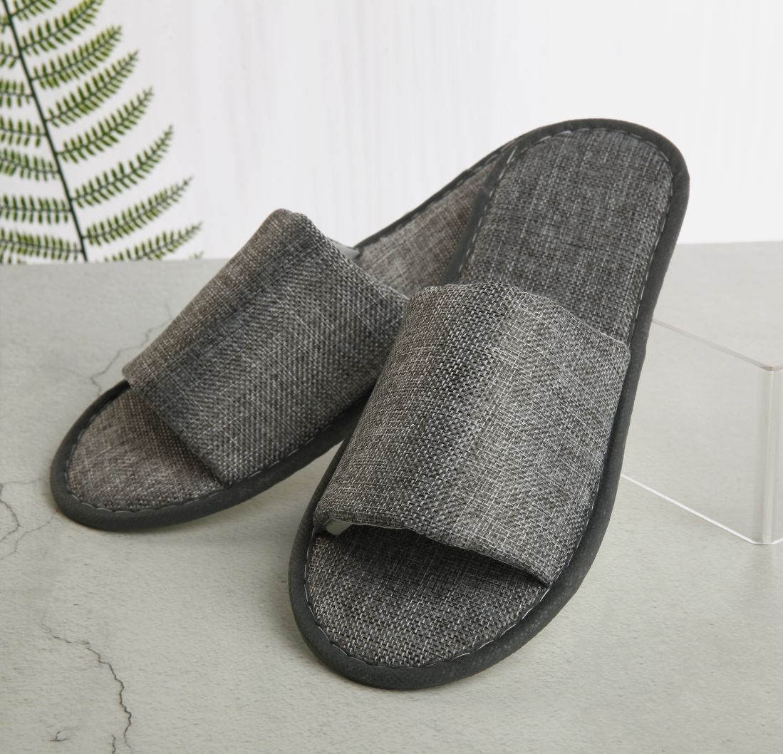 【No. 018】Thin open linen slippers (grey)
