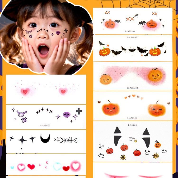 Easy to Wash! Children's Pumpkin Tattoo Face Stickers Halloween Makeup Stickers Christmas Makeup Face Cute Blush Easy to Wash! Children's Pumpkin Tattoo Face Stickers Halloween Makeup Stickers Christmas Makeup Face Cute Blush