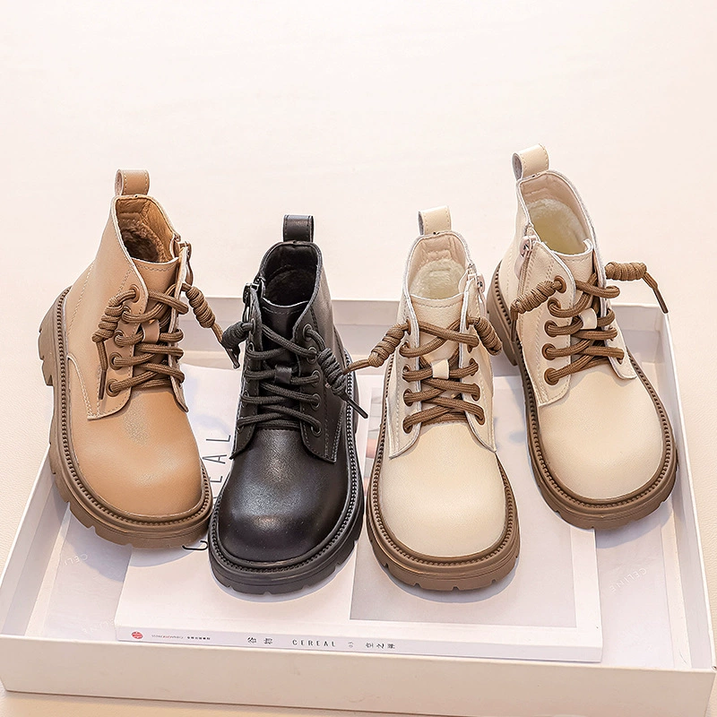Поколение девочек Martin ботинки детские кожаные сапоги 2023 новая детская осенне-зимняя модная хлопчатобумажная обувь на флисовой подкладке