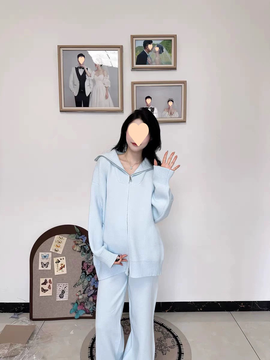 ActiveGo High-end Zipper Casual Fashion Sports Knit For Women, New Autumn And Winter Floor-length Wide-leg Pants Two-piece Set_desvips.com