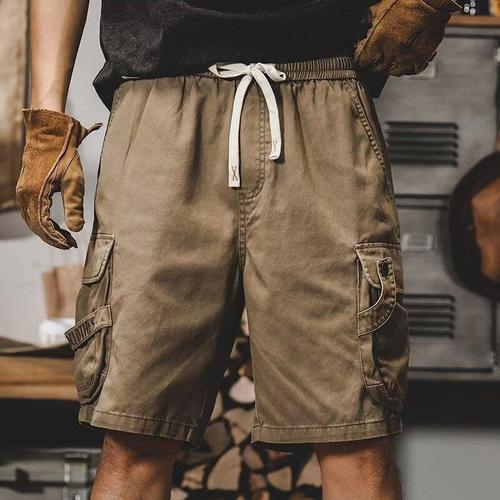 Wholesale American-style heavyweight washed workwear shorts for men, summer 2025 new style, trendy and loose-fitting casual pants