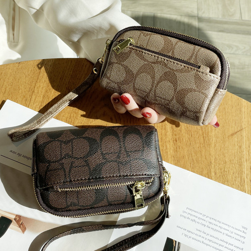 European and American exquisite high-end large-capacity coin purse women's three-zipper multi-functional mini hand-held small wallet clutch bag