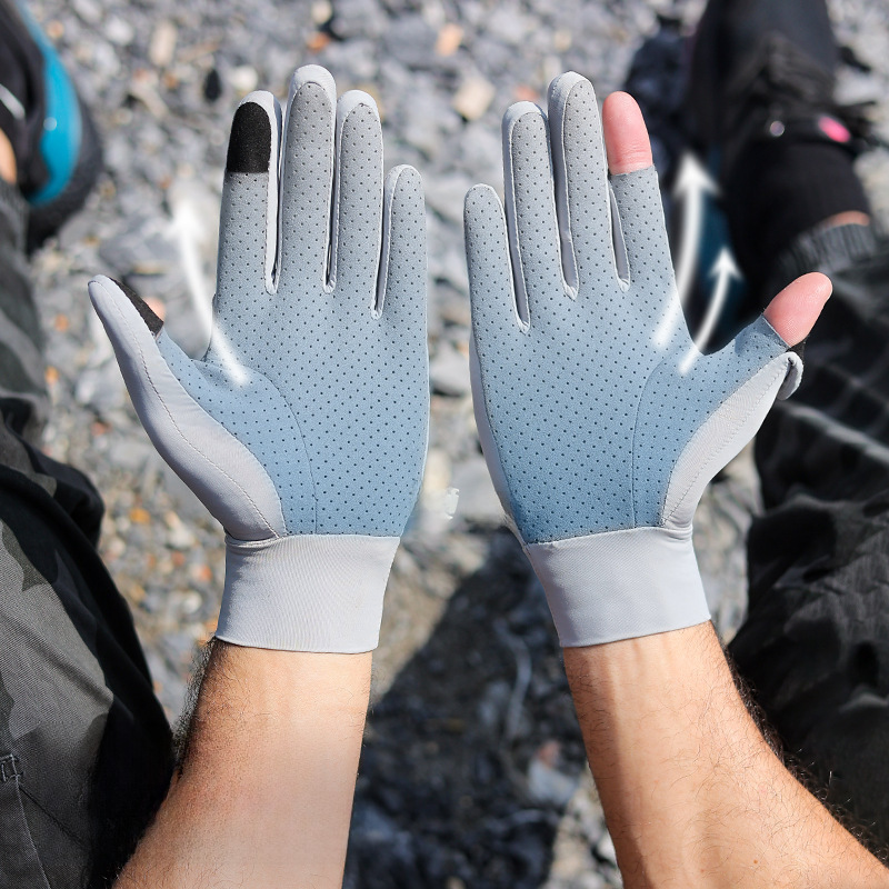 Ice Silk sun protection gloves men's summer UV protection outdoor sports fishing gloves non-slip open finger touch screen XG59_maomaolike.com