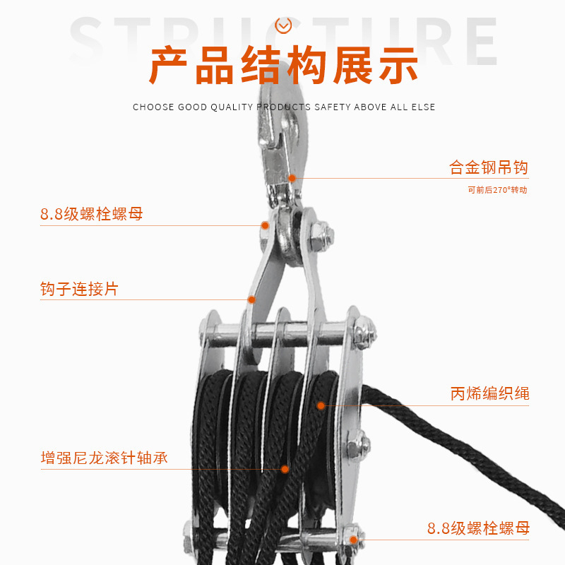 ハンド8エアコン吊りロープ小型クレーン吊り動く引っ張りフック省力ダブルプーリーリフティングプーリーセット|undefined