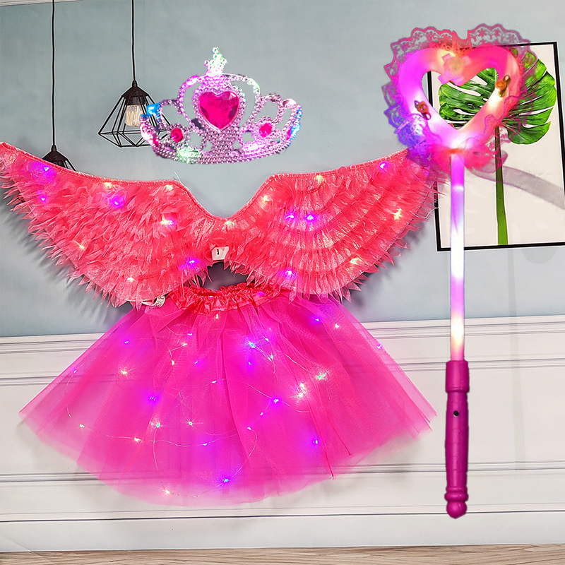 Rosa tela roja alas lámpara falda lámpara corona palo de amor