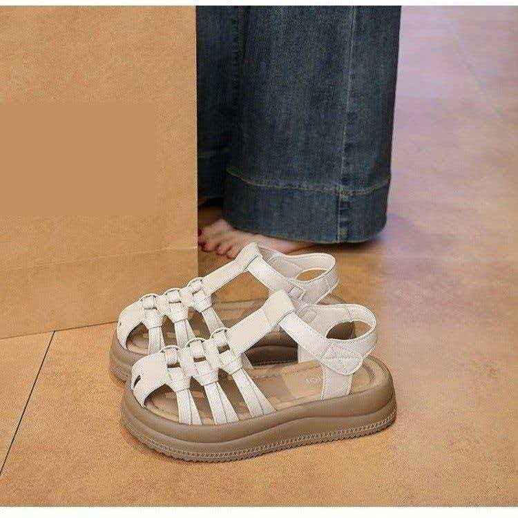 Baotou sandalias romanas para mujeres 2026 nuevo verano hueco sandalias de playa de fondo grueso moda versátil tejido zapatos de jaula de cerdo