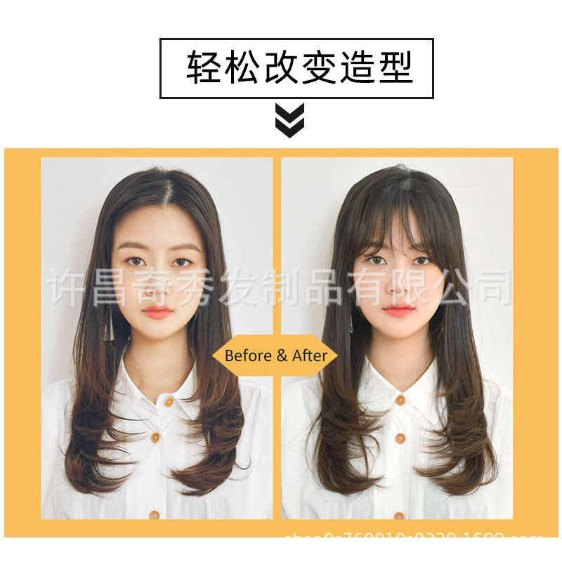 Estilo francés flequillo peluca hembra 3D pelo artificial aire peluca cabeza reemplazo de pelo sin fisuras cara reparación química fibra peluca flequillo