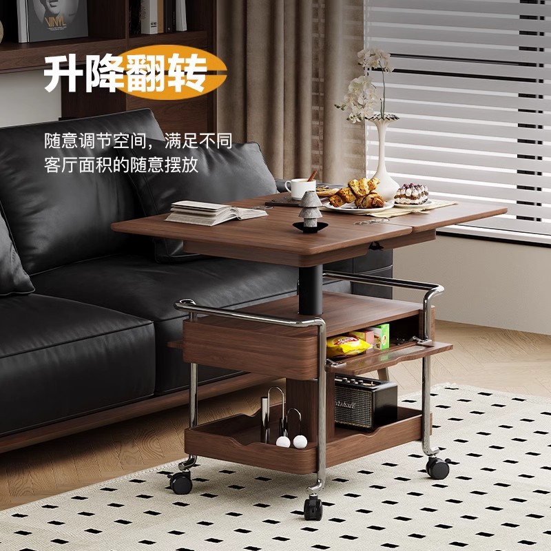 Carro medieval sala de estar con ruedas plegables móviles mesa móvil mesa de centro elevadora mesa lateral de sofá mesa lateral de cama