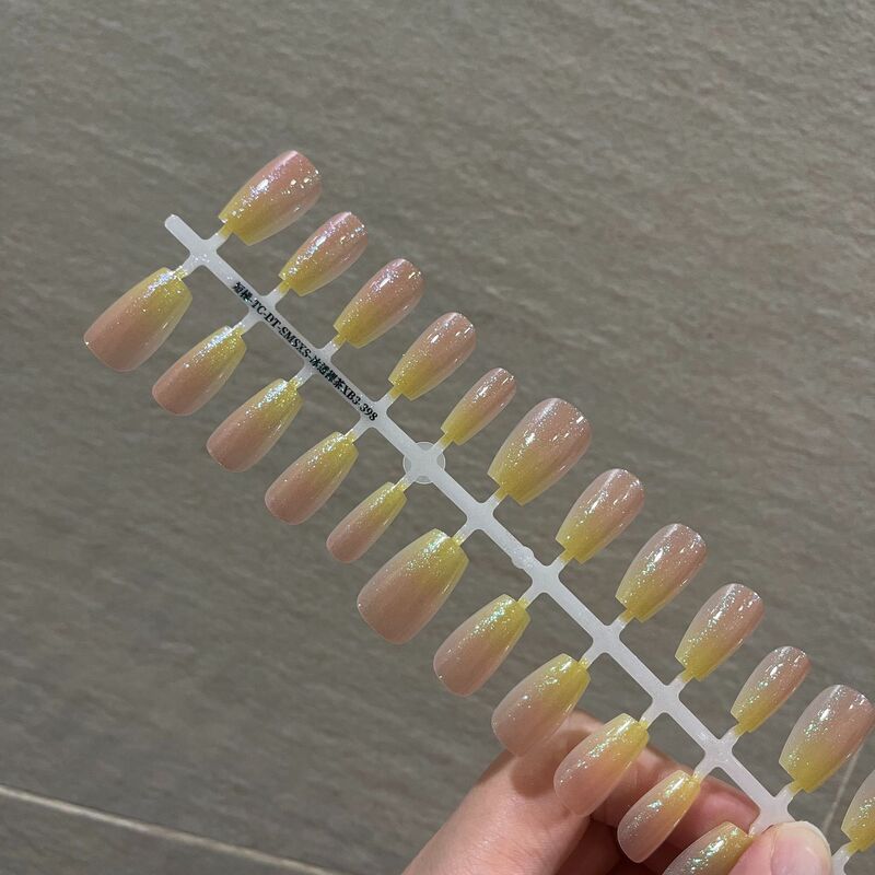 Mermaid Neon Wearable Nails Pre-Made Nail Pieces Gradient Blush Glitter Removable Nail Stickers Fake Nails Wholesale
