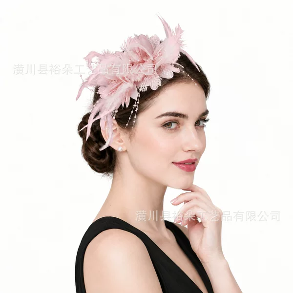Amazon's best-selling European and American vintage bridal floral headpiece, stage performance feather headdress, horse racing banquet hair accessory