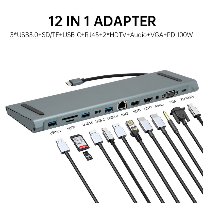 Type-C docking station 12-in-1 laptop base dual HDTV multi-screen MST expansion HUB splitter Type-C docking station 12-in-1 laptop base dual HDTV multi-screen MST expansion HUB splitter