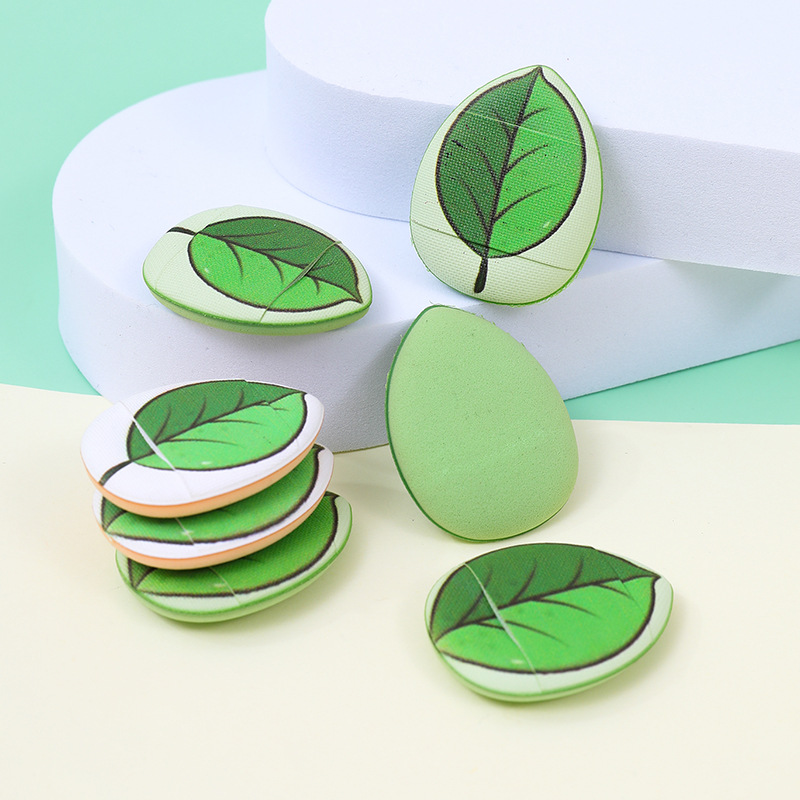 Fábrica personalizada impresión de hojas de dedo polvo no comer polvo de polvo de dedo de maquillaje esponja almohadilla seca y húmeda