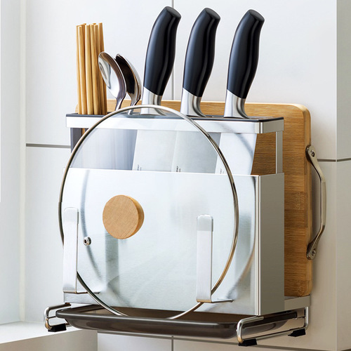 On sale stainless steel knife holder wall-mounted kitchen chopstick cage kitchen knife holder pot lid storage rack knife storage rack