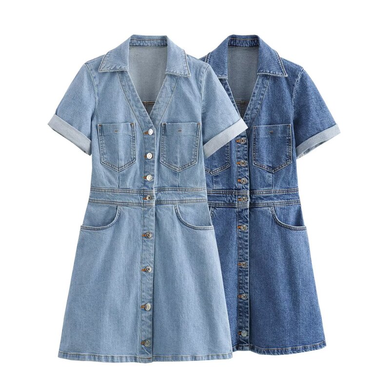 Foreign trade list! Women's Summer New Fashion Casual Breasted Mini Waisted Denim dress 1879038