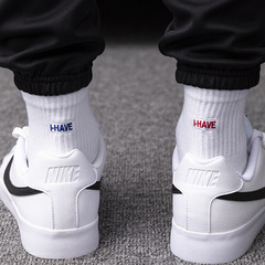 刺繡I-HAVE中筒襪子男士個性春夏純色黑白棉街頭韓版中幫高筒女襪