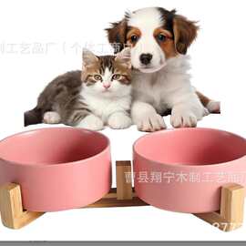 木质宠物喂食器猫咪食盆狗盆狗碗饮水碗双碗保护颈椎黑色宠物碗