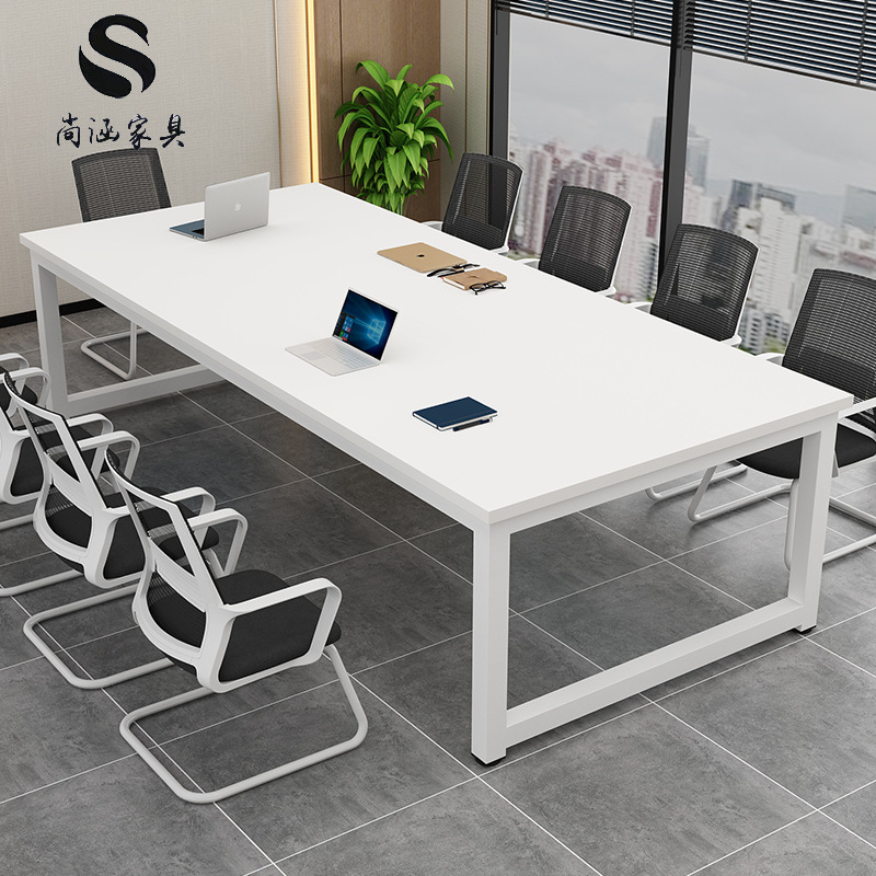 White Conference Table, Long Rectangular Office Desk and Chair Set, Simple Staff Training Computer Desk, Workbench, Large Table
