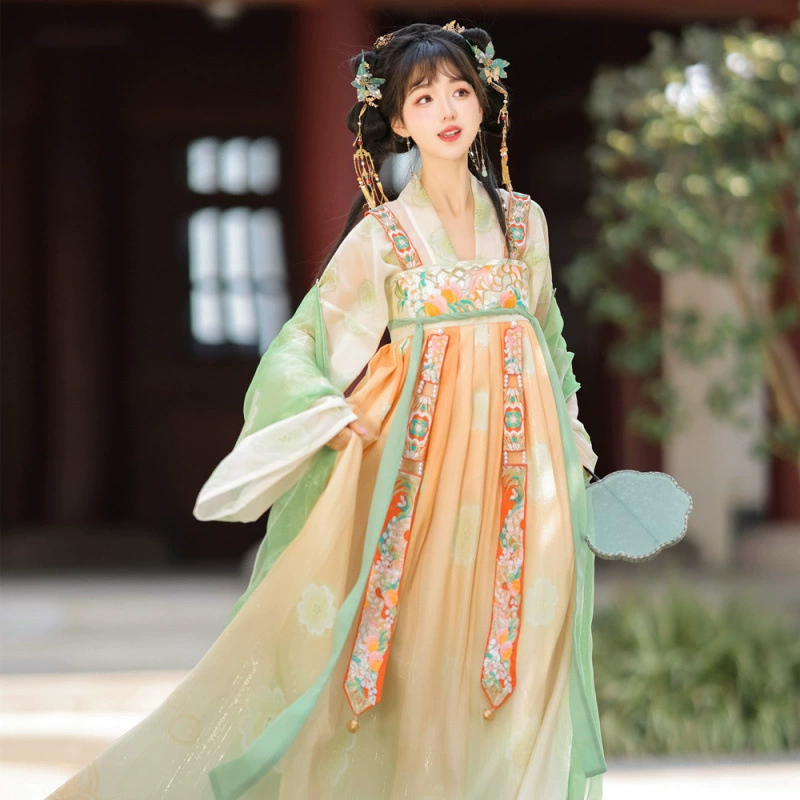 Женская юбка длиной до груди с вышивкой династии Тан Ханфу, восстановленный повседневный костюм в китайском стиле