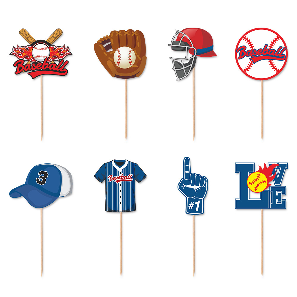 Transfronterizo nuevos deportes de béisbol tema fiesta de cumpleaños decoración traje béisbol cumpleaños bandera pastel insertar