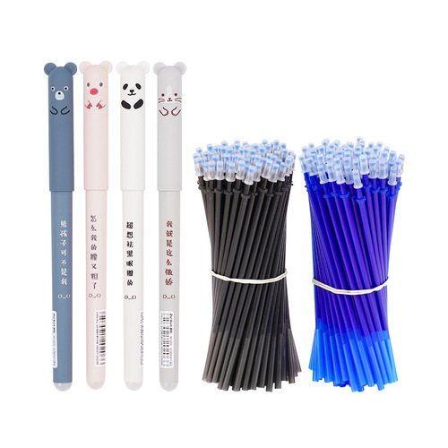 Bear erasable gel pen 0.5mm full needle crystal blue friction pen cartoon cute shape student pen