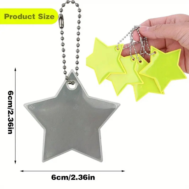 Cross-Border New Five-Pointed Star Reflective Pendant Keychain Night Pendant Student Backpack Accessories Hanging Chain Safety Warning