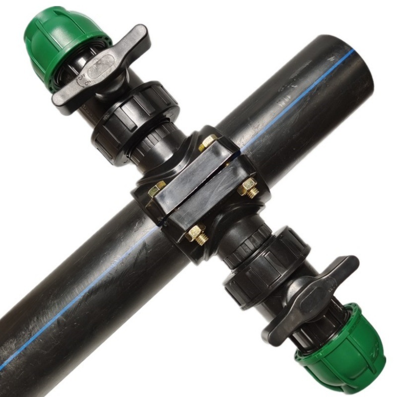 PE管分水鞍座增接口四通套装带球阀抢修接哈夫节农业灌溉用优