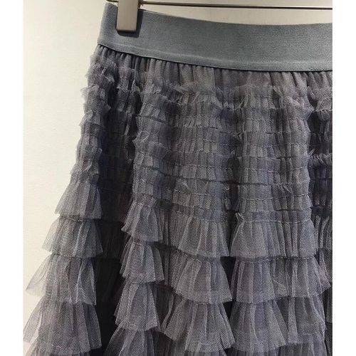 Fairy Style Mesh Ruffled Elegant Skirt Women's European Style Celebrity Long Dress Slimming Multi-layer Cake Skirt