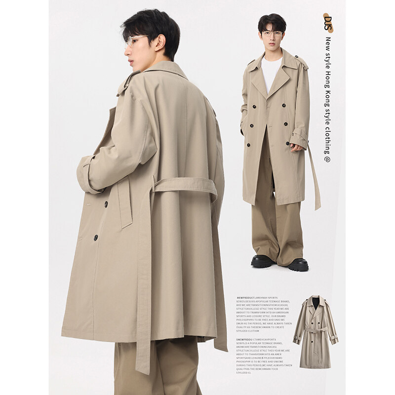 Men's Trench Coat, Men's Mid-Length Coat, 2026 New Long Jacket, Spring New Large Size Men's Outerwear
