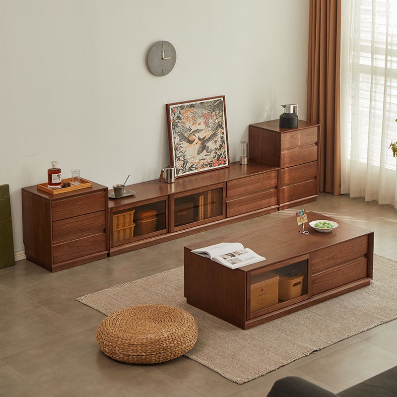 Coffee Table Tv Cabinet Combination Light Luxury Living Room Home Small Apartment All Solid Wood New Chinese Style Bedroom Tv Cabinet Complete