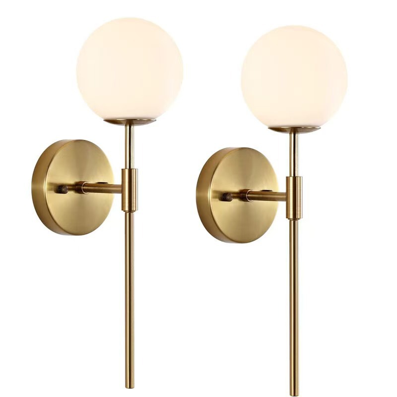 Postmodern Minimalist Mid Century Modern Wall Lamp with White Ball Glass Lampshade Black Wall Sconce Bathroom Light