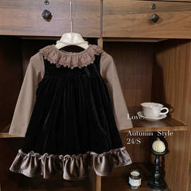 女童秋装女宝宝丝绒背心裙洋气秋装时尚小童金丝绒背带裙搭打底衫