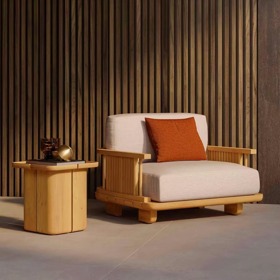 Sofá de teca al aire libre patio villa jardín hotel residencial al aire libre ocio caña combinación de muebles impermeables y protectores solares