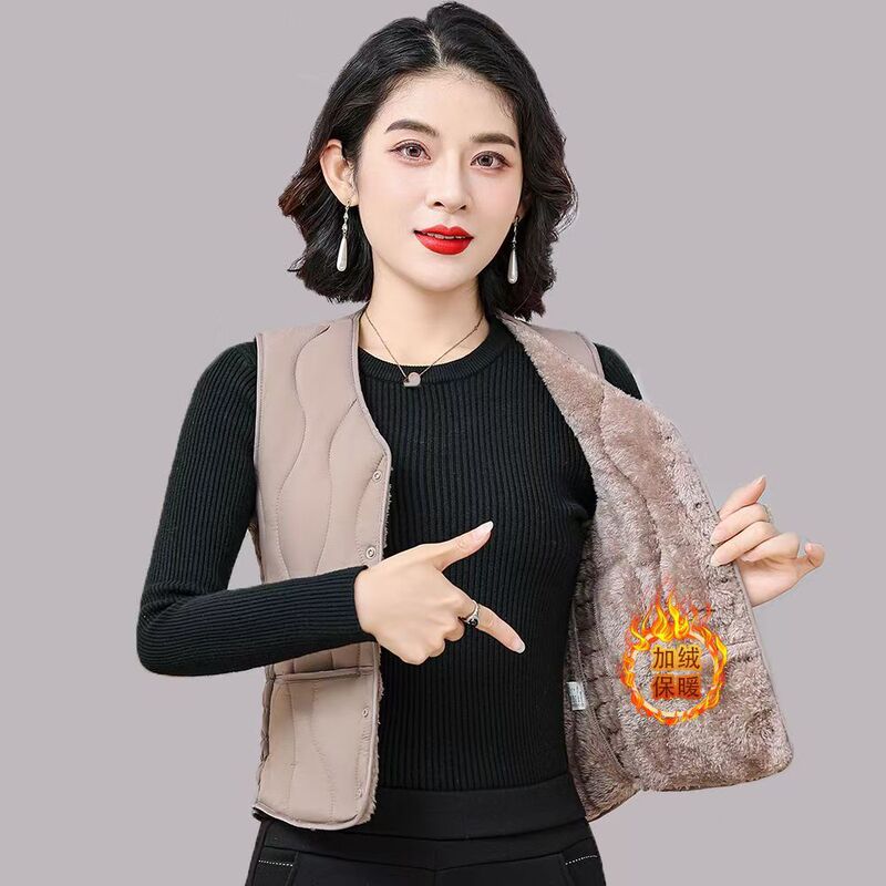 Down Cotton Vest for Women, Warm Vest with V-Neck, Sleeveless Jacket for Mothers, Inner Layer for Grandmothers, Pocket Design, Fashionable and Versatile