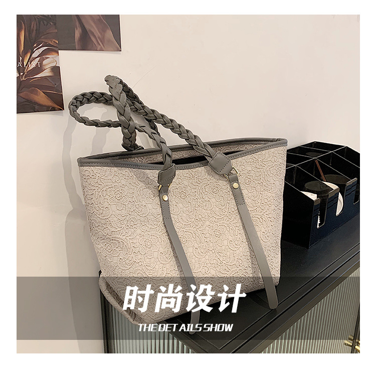 Simple Solid Color Embossed Braided Handle Shoulder Tote Bag display picture 23