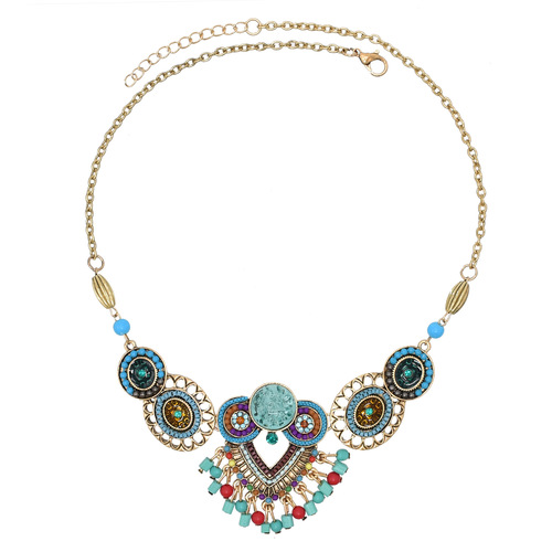 Retro Exotic Ethnic Style Bohemian Necklace Women's Earrings Set Travel Photo Pendant Forehead Jewelry Wholesale