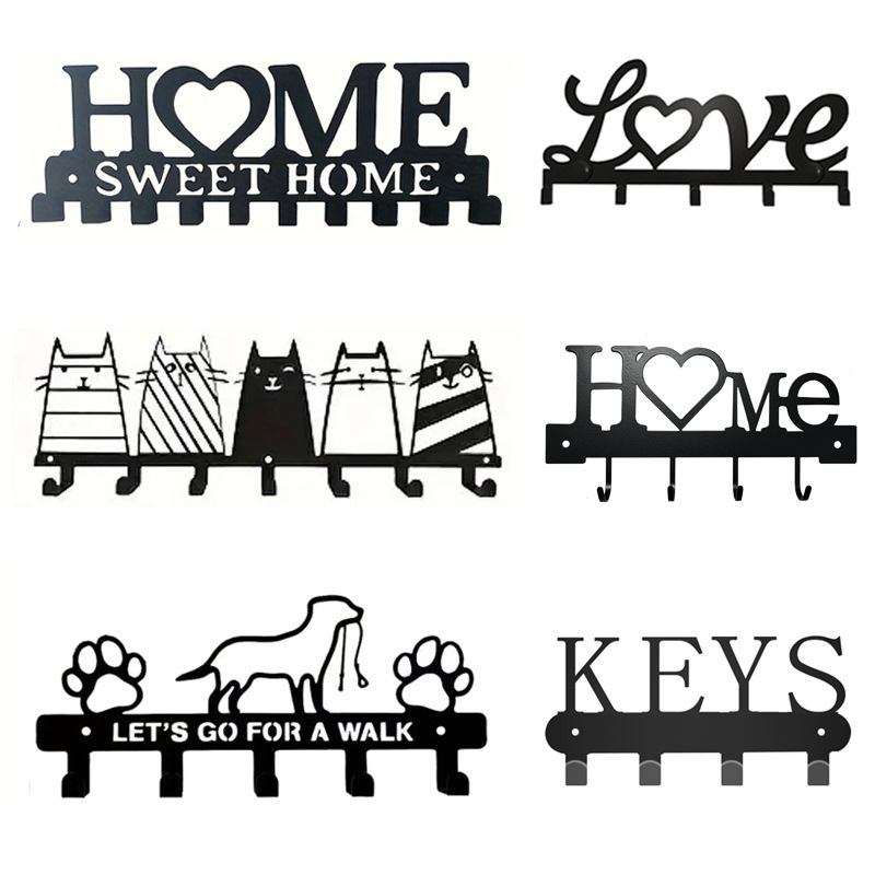 Cross-Border Metal Art Decorative Hook Wrought Iron Wall Storage Rack Keysholder Entrance Key Hanger