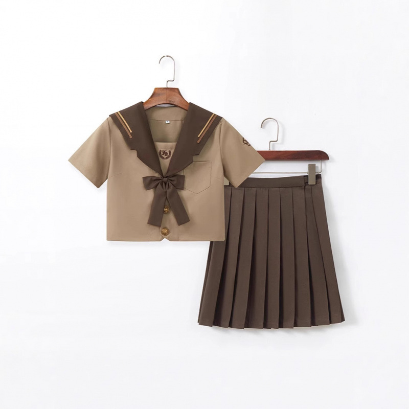 Jk Set in Milk Tea Brown, Authentic Japanese Sailor Uniform, School-Style Pleated Skirt for Women, Factory Direct Delivery with After-Sales Service
