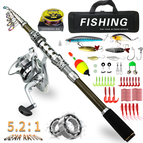 Retractable Portable Long-Range Fishing Rod Accessories Kit Trolling Rod Complete Set Inland Fishing Soft Bait Hooks Line Cross-border Wholesale