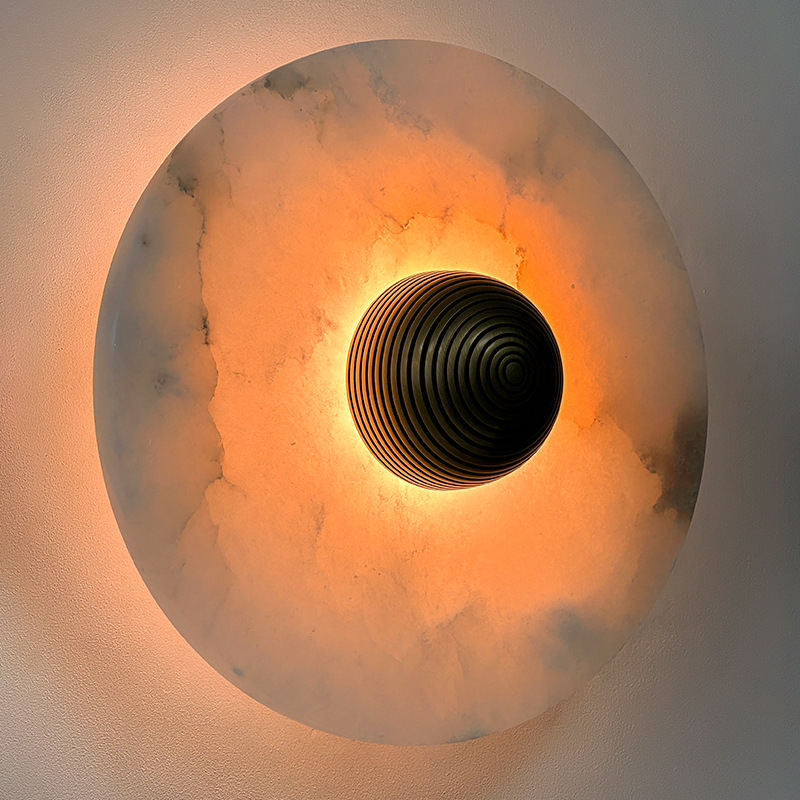 Postmodern Multi-Head Hotel Corridor Guest Room Natural Marble Wall Lamp Simple Round Translucent Marble Background Wall Lamp