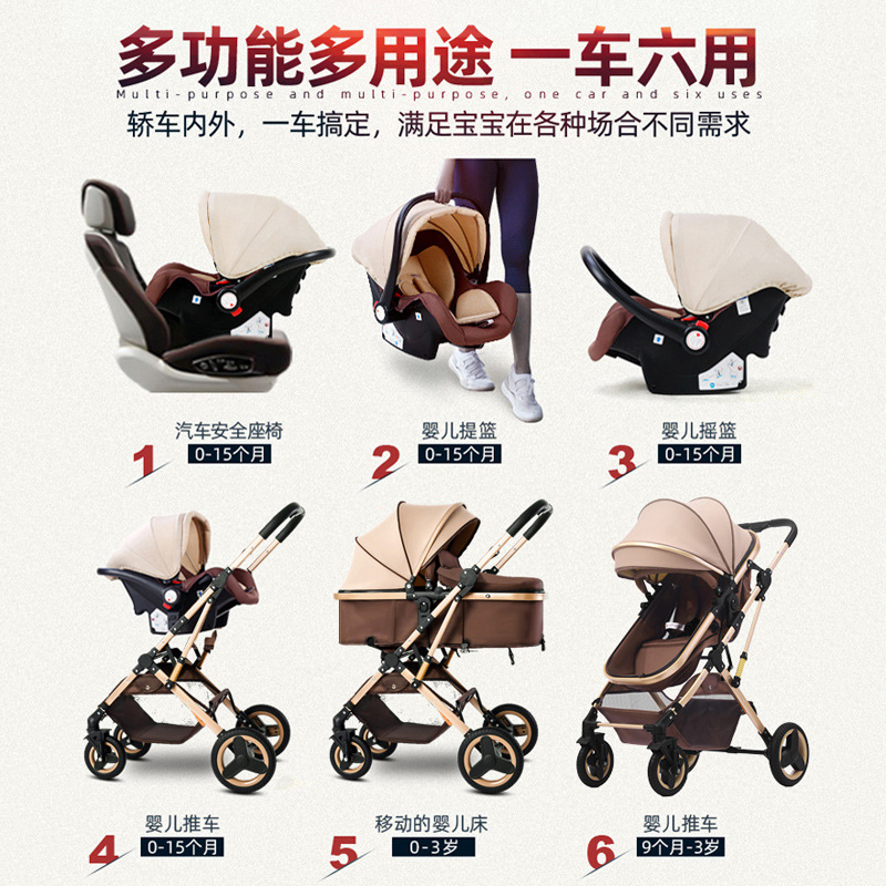 Cochecito para bebé con vista alta, se puede sentar y acostar, plegable, bidireccional, silla de auto para recién nacido.