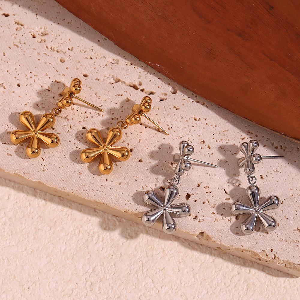 Two Small Flower Pendant Stainless Steel Earrings