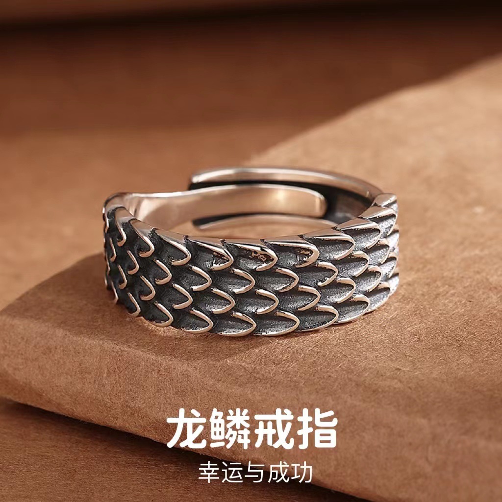 Caroline new pattern Retro Thai Silver Interfax man Ring men and women personality Do the old technology Ring